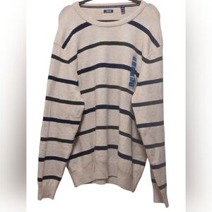 IZOD - NWT, Beige W/Forest Green Stripes, Round Neck, XXL, Cotton & Polyester